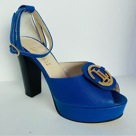 Lavinia leather platform ankle strap peep toe shoes heels sandals 37 6.5 Italy - Picture 2 of 9